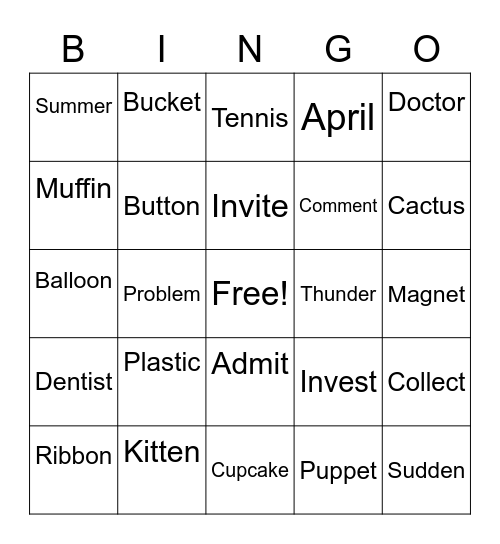 VC/CV Bingo Card