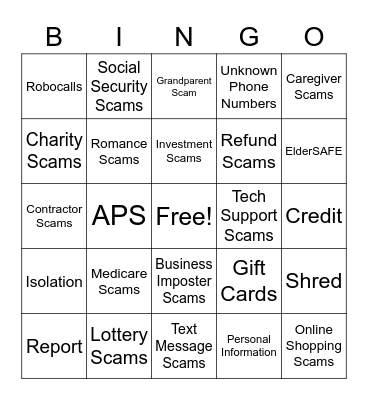 Fraud and Scam Bingo Card