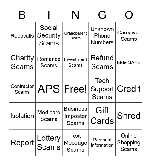 Fraud and Scam Bingo Card