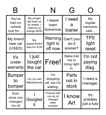 Service BINGO Card