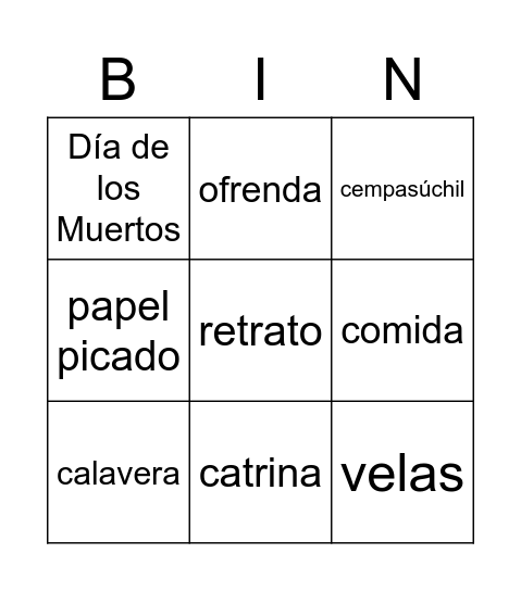 Día de los Muertos Bingo Card