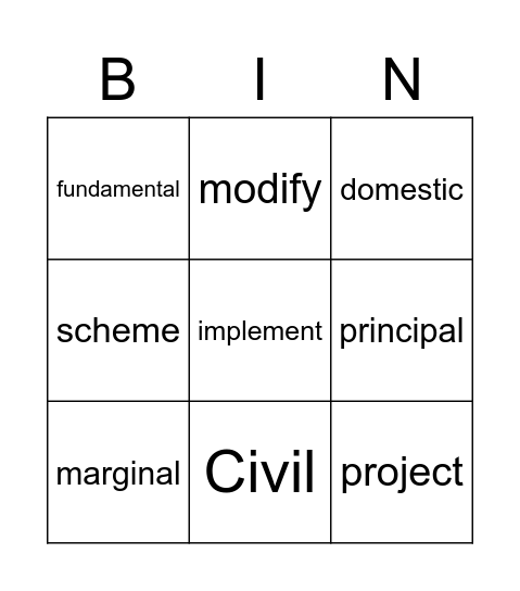 Vocab Unit 2 Words 11-20 Bingo Card
