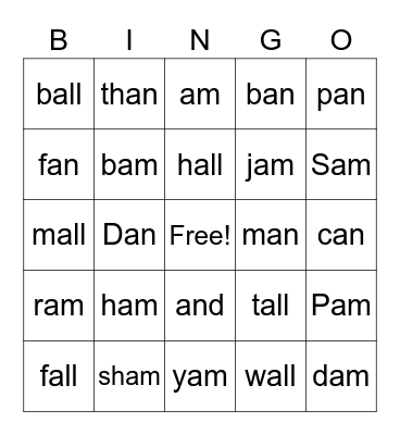 ALL    AM    AN    BINGO Card