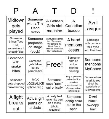 Reuben + Xtina Do Emo Nite Fest in Vegas Bingo Card