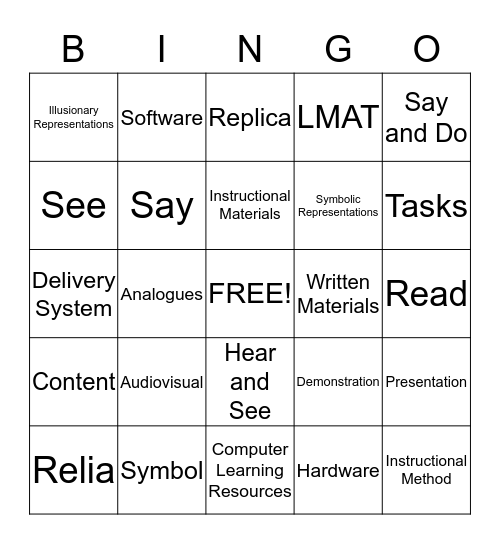 Instructional Materials  Bingo Card