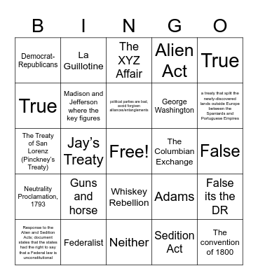 Midterm Review part 2 Bingo Card