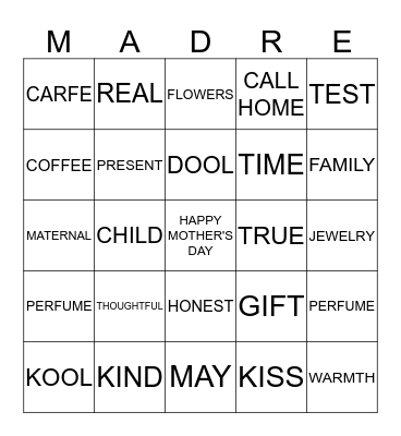 MOTHER'S DAY 2015 Bingo Card