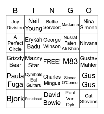Musical Bingo à la Jeff Bingo Card