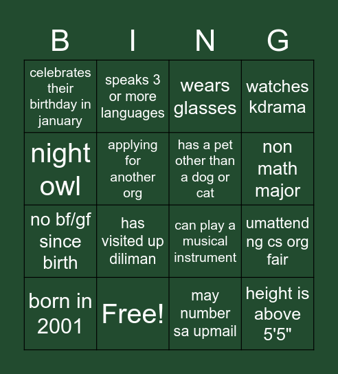 Untitled Bingo Card