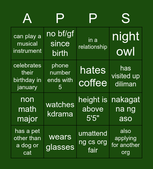 Game Night #2 Bingo Card