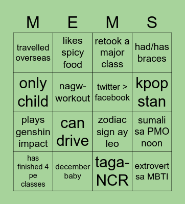 Game Night #2 Bingo Card