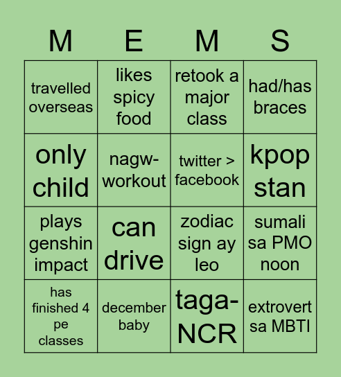 Game Night #2 Bingo Card