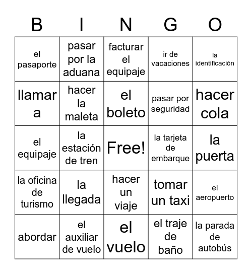 Vocabulario 1.1 (Avan 2) Bingo Card
