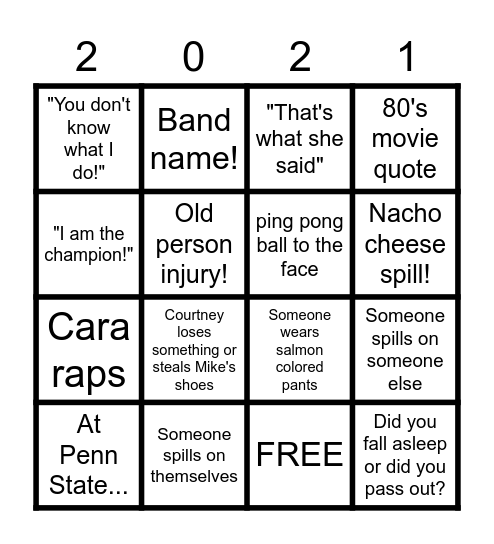 Beer Olympics Bingo Card