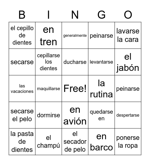 Vocab 8.1 (Avan 1) Bingo Card