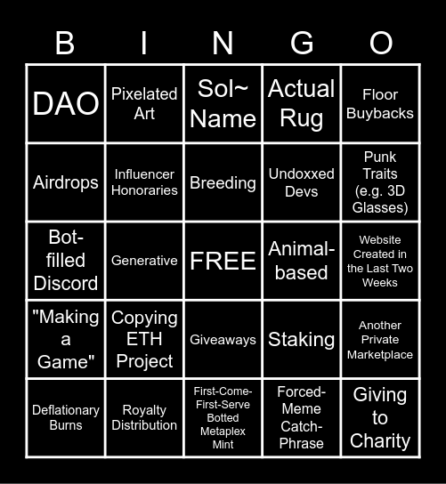 Solana Mint Bingo Card
