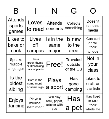 AAST Minor Dinner Bingo Card