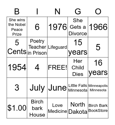 Louise Erdrich Bingo Card
