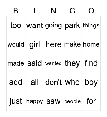 Nathan's Red Word Bingo Card