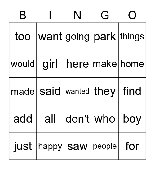 Nathan's Red Word Bingo Card