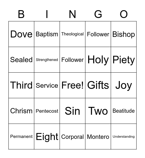 Confirmation Bingo Card