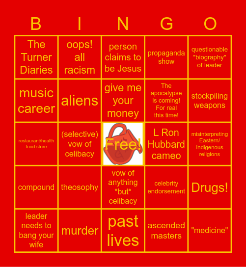 Cult Podcast Bingo Card