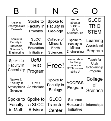 STEM Success Fair Bingo Card