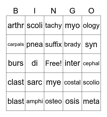 Skeletal System Bingo Card