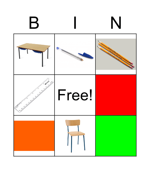 SCHOOL OBJECTS AND COLOURS Bingo Card