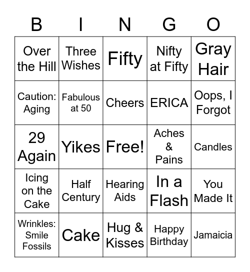 Happy 50th Birthday Bingo Card