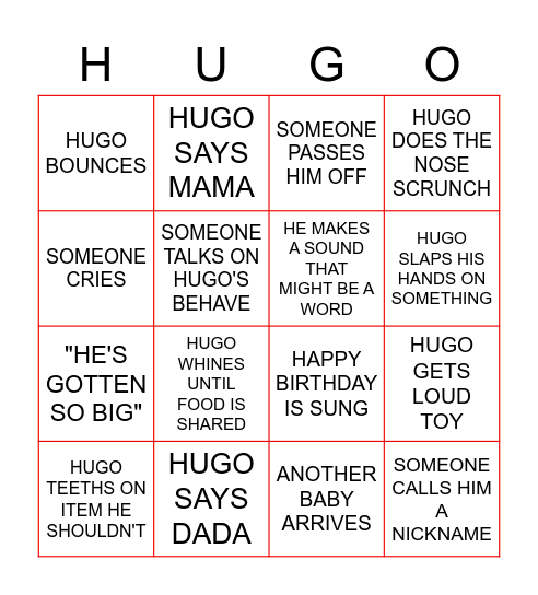 HUGO Bingo Card