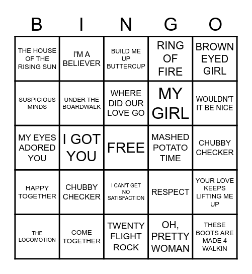GROOVING IN THE 60's BINGO Card