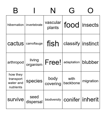 Classifying Plants and Animals Bingo Card
