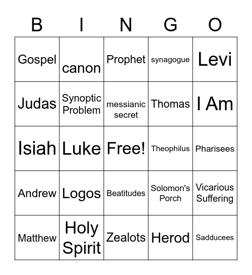 Bible Bingo Card