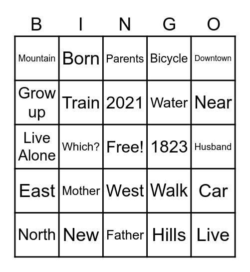 Sharing Background Information Bingo Card