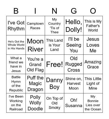 Musical Bingo Card