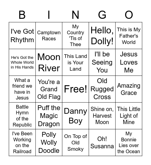 Musical Bingo Card