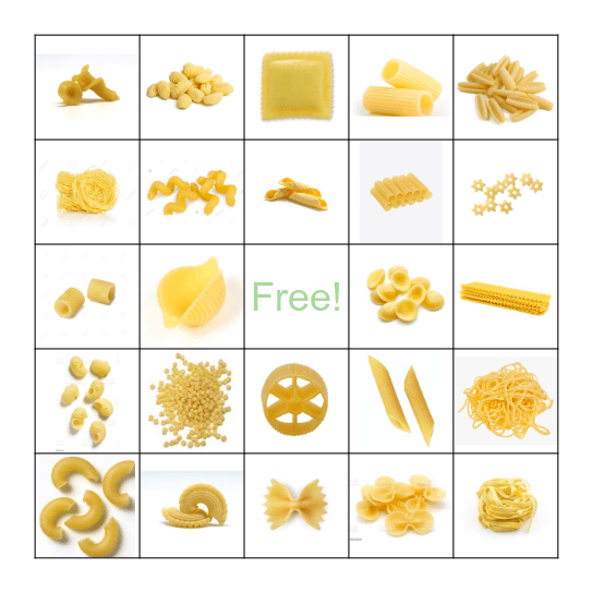 National Pasta Day Bingo Card