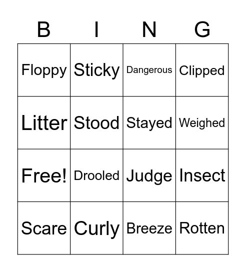 Vocabulary Bingo Card