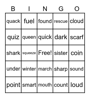 qu  ou  oi  ue  er  ar   words Bingo Card