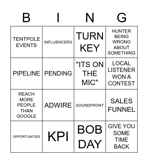 iHeart Meeting Drinking Game Bingo Card