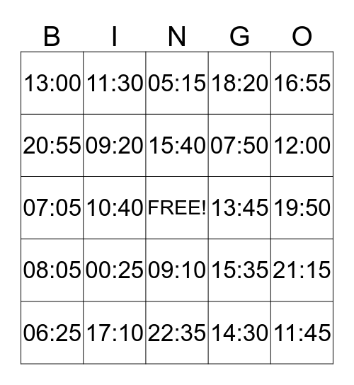 De digitale klok Bingo Card
