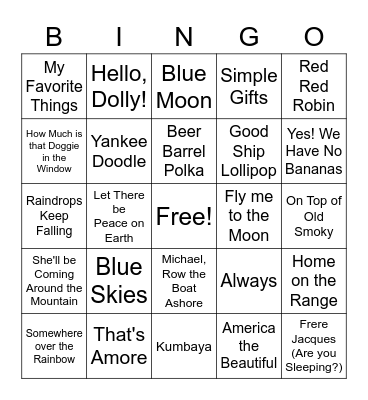 Musical Bingo Card