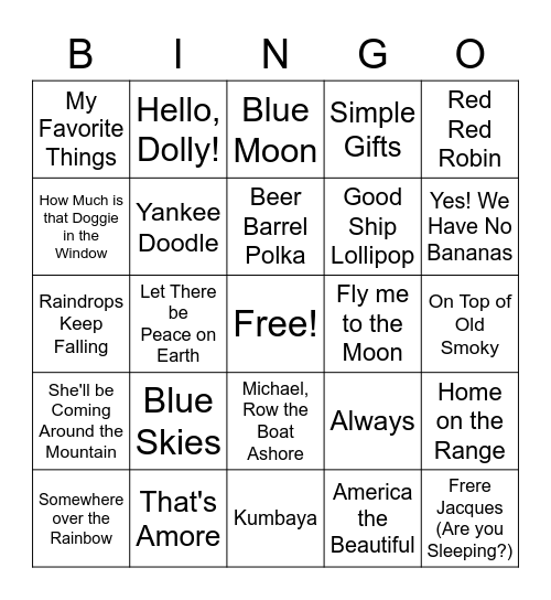 Musical Bingo Card