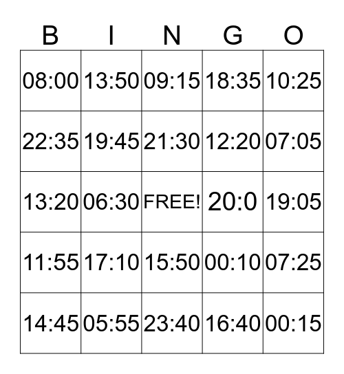 De digitale klok Bingo Card