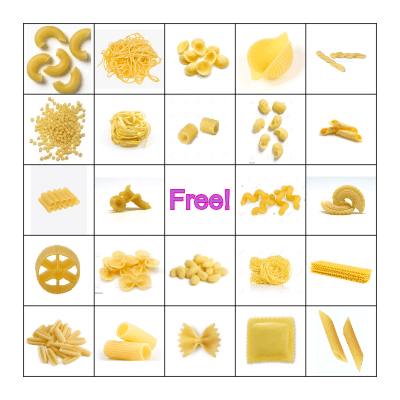 National Pasta Day Bingo Card