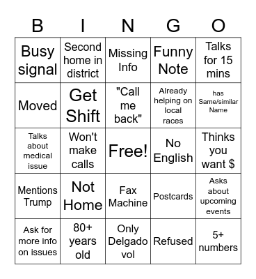 Calls Bingo Card