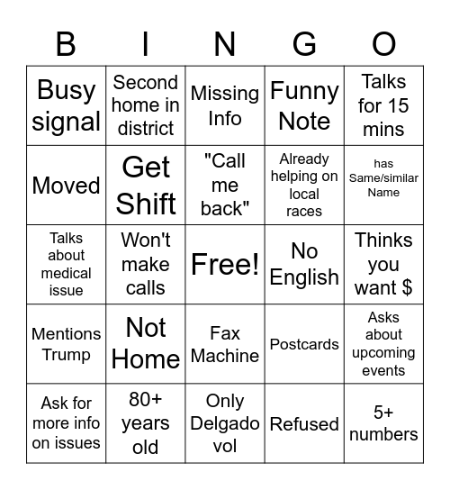 Calls Bingo Card
