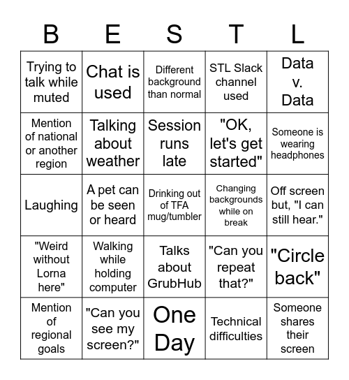Be the BeSTL Bingo Card