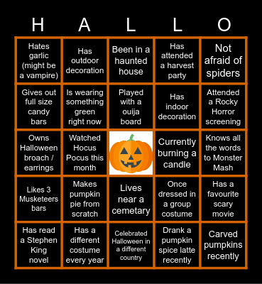 HALLOWEEN BINGO ICE BREAKER Bingo Card